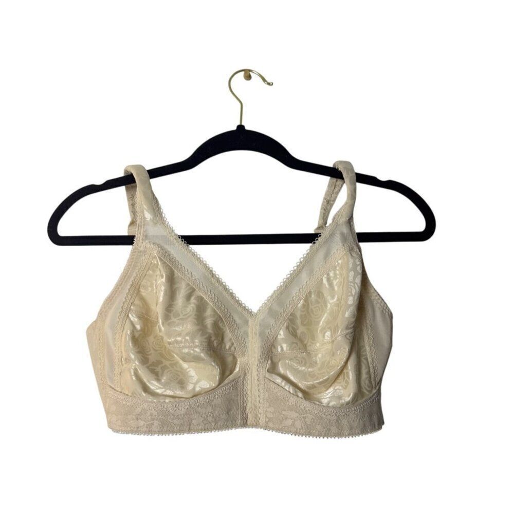 Playtex Womens Floral Soft Cup Bra 38C Beige Full Coverage Non-Wired Adjustable